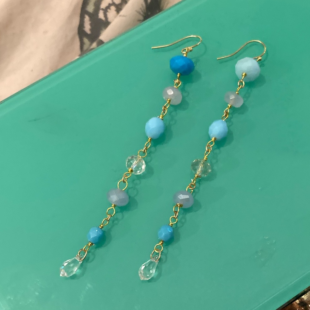 Blue Glass and Crystal Earrings